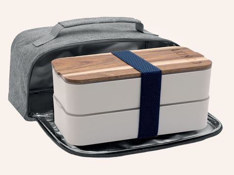 Bento + Lunchbag 11h58, Weiss / Jeansblau