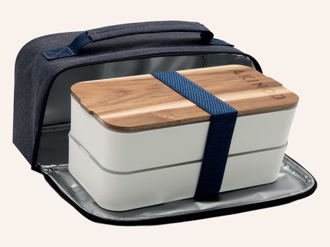 Bento + Lunchbag 11h58, Weiss / Jeansblau